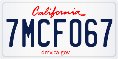 CA license plate 7MCF067
