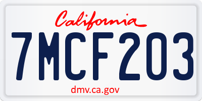 CA license plate 7MCF203