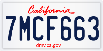 CA license plate 7MCF663