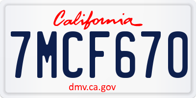 CA license plate 7MCF670