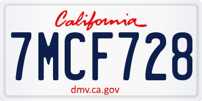 CA license plate 7MCF728