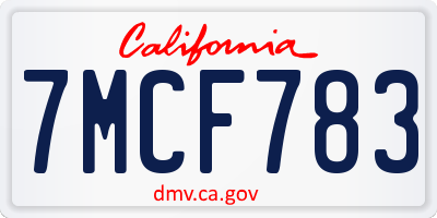 CA license plate 7MCF783
