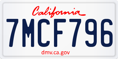 CA license plate 7MCF796