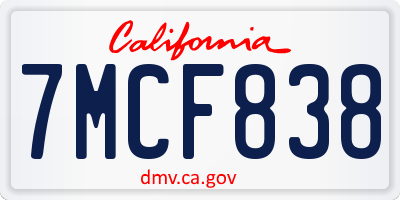 CA license plate 7MCF838