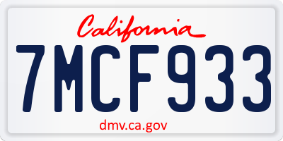 CA license plate 7MCF933