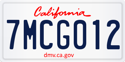 CA license plate 7MCG012