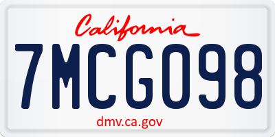CA license plate 7MCG098