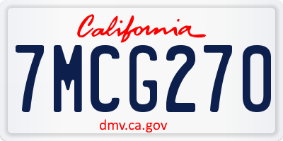 CA license plate 7MCG270