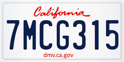 CA license plate 7MCG315