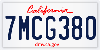 CA license plate 7MCG380