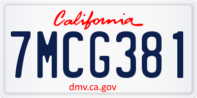 CA license plate 7MCG381