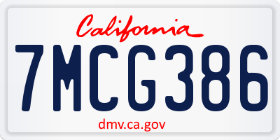 CA license plate 7MCG386