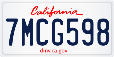 CA license plate 7MCG598