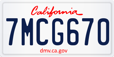 CA license plate 7MCG670