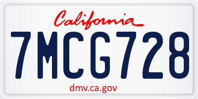 CA license plate 7MCG728