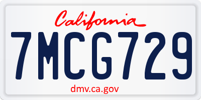 CA license plate 7MCG729