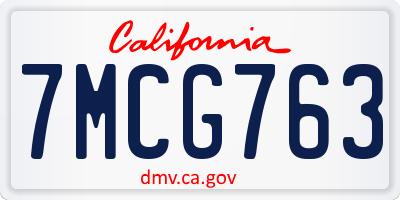 CA license plate 7MCG763
