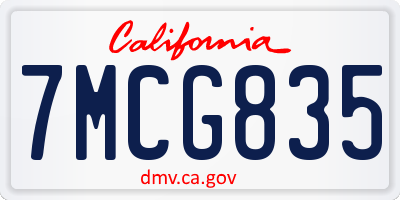 CA license plate 7MCG835