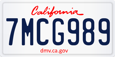 CA license plate 7MCG989