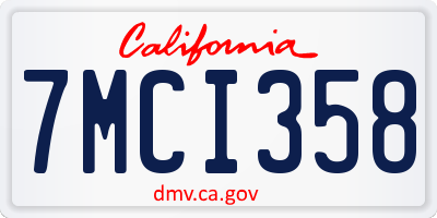 CA license plate 7MCI358