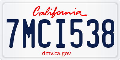CA license plate 7MCI538
