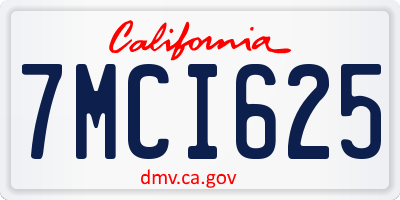 CA license plate 7MCI625