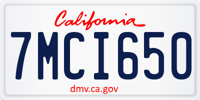 CA license plate 7MCI650