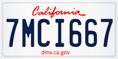 CA license plate 7MCI667