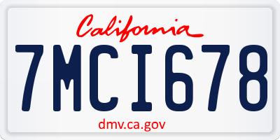 CA license plate 7MCI678