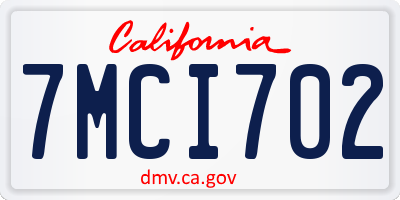 CA license plate 7MCI702