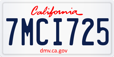 CA license plate 7MCI725