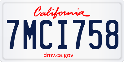CA license plate 7MCI758