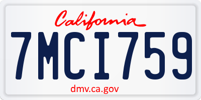 CA license plate 7MCI759