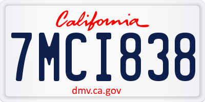 CA license plate 7MCI838