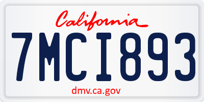 CA license plate 7MCI893