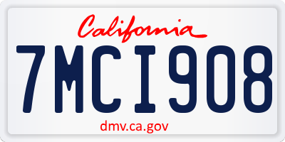 CA license plate 7MCI908