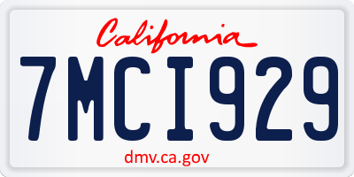 CA license plate 7MCI929