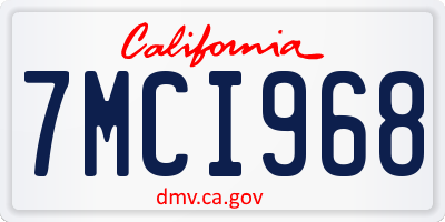 CA license plate 7MCI968