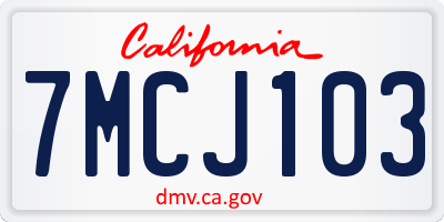 CA license plate 7MCJ103