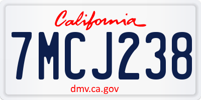 CA license plate 7MCJ238