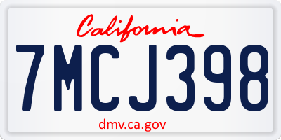 CA license plate 7MCJ398
