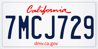 CA license plate 7MCJ729