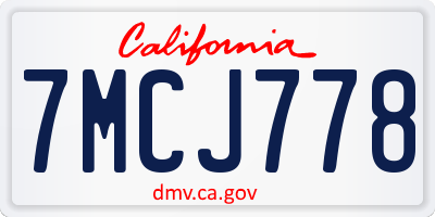 CA license plate 7MCJ778