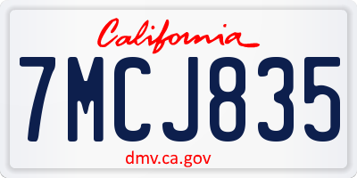 CA license plate 7MCJ835