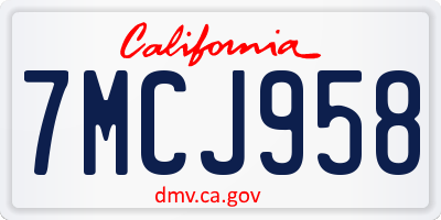 CA license plate 7MCJ958