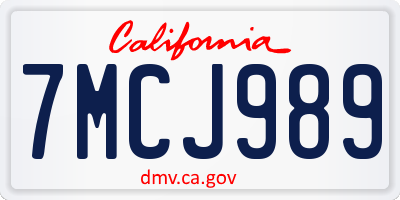 CA license plate 7MCJ989