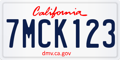 CA license plate 7MCK123
