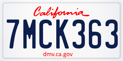 CA license plate 7MCK363
