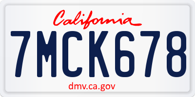 CA license plate 7MCK678