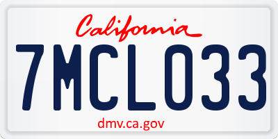 CA license plate 7MCL033